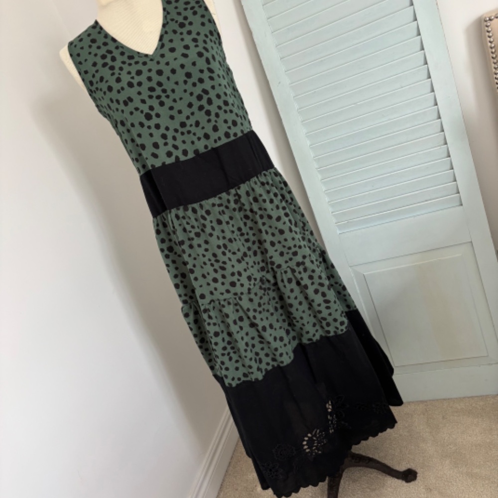 Upcycled Reimagined Tiered Maxi Dress Polka Dot Lace